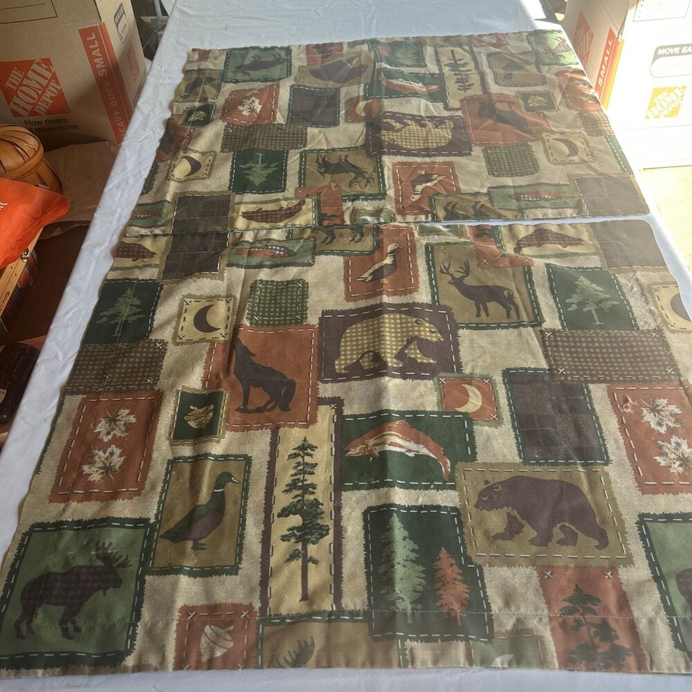 VTG Kimlor Mills Rustic Cabin Lodge Pillow Shams Pair - Wildlife Patchwork As-Is